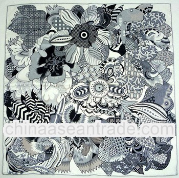 women fashion flower square neck silk scarf