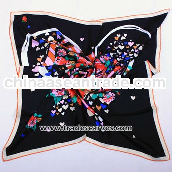 women fashion heart printed silk large square scarf