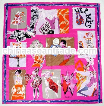 women fashion twill square hand painted silk scarf