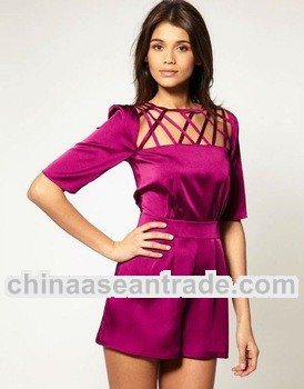 women lattice red jumpsuit HS9035