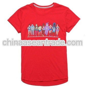 women summer round neck 100% cotton red tee shirt