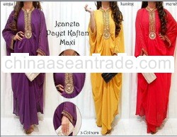 Metal Embellished Pleated Muslim Dress with inner/1 set /3pcs/3color