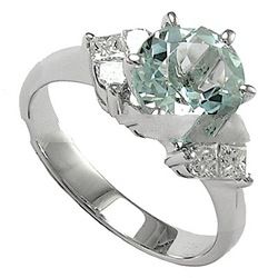 18K White Gold Aquamarine Diamond Engagement Ring