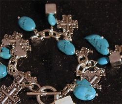 Genuine Turquoise Charm Bracelet w/Silver Plated Toggle