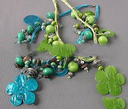 Flower Shell Pendant, Wooden Beads Necklace