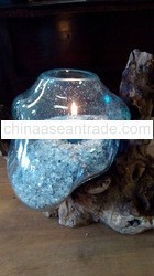 Glass Candle Holder on Wood