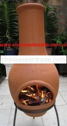 Chi-6868L Natural Red Color Iron Stand Clay Chiminea Stove