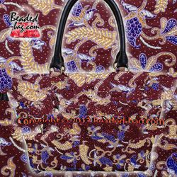Beaded PERANAKAN Tote Bag - Beaded Batik Handbag with Leather Handle