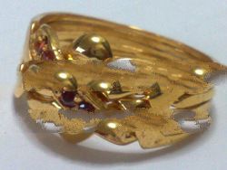 14K Gold 5 Band Amethyst Puzzle Ring, 7-8 GRAMS Size 9