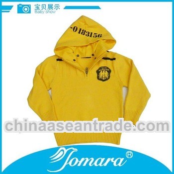 yellow long sleeve hooded design kids pullover sweater