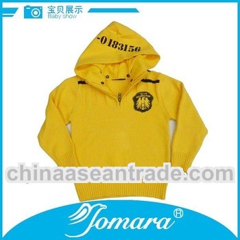 yellow long sleeve hooded design kids pullover sweater