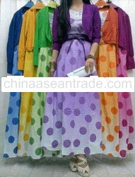INDO09020 Polkadot Cotton Maxi Dress with cardigan and belt