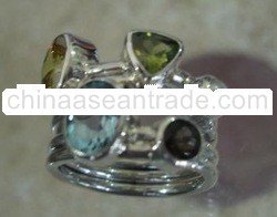 RFMN0012 - Sterling Silver Ring with Peridot, Blue Topaz, Smoky, Citrine & Pearl