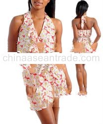 STYLE DBZ78-R: RED DAISY PRINT HALTER DRESS