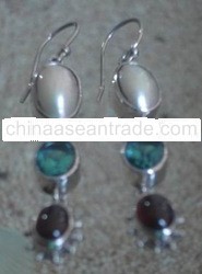 SS Earring with MOP, Green Quartz & Onyx