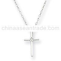 14k White. 01ct Diamond Cross Children's Necklace-15 Inch