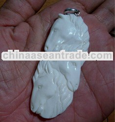 Bali Pendant Necklace Triple Horse Group From Buffalo Bone Carving with Silver bail 925