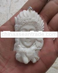 Goddess in Buffalo Bone Balinese Carved Pendant