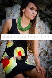 New design fashion beach dress,Bali Fancy Beautiful Modern Short Dress with Colorful Circle Motif