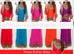 Slim Embroidery Trim Cool Muslim Dress Kaftan 1set/5pcs/5color