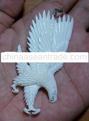 Bali Pendant Necklace Flying Eagle Bird From Buffalo Bone Carving with Silver bail 925