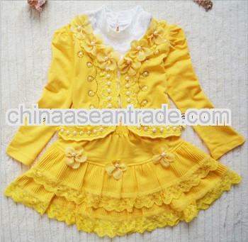 100% Cotton Korean Flower Style Yellow Baby Girl Clothes Sets