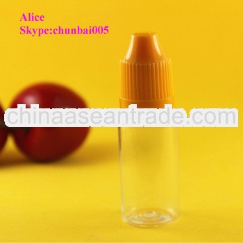 10ml plastic bottle clear for eliquid with colored childproof for eliquid with long thin tip,SGS and