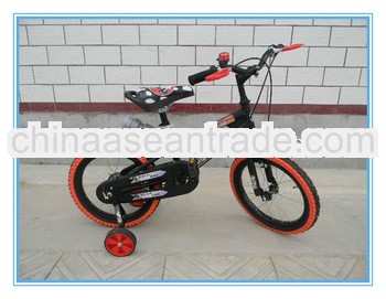 12''Small size black color frame four wheel kid bicycle,children bicycle with orange color a