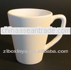 13oz V-SHAPED ceramic white mug with handle FOR ZIBO XINYU PROMOTION