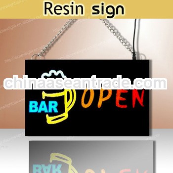2013 Alibaba hot sale acrylic resin led open sign for cafes/bars/cafes/restaurants advertising and p