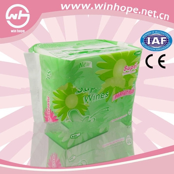 2013 High quality!!new design with PE film and reseal tape lady anion sanitary napkin