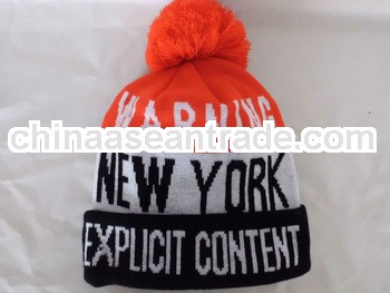 2013 New york jacquard knitted winter hat and cap with pompom