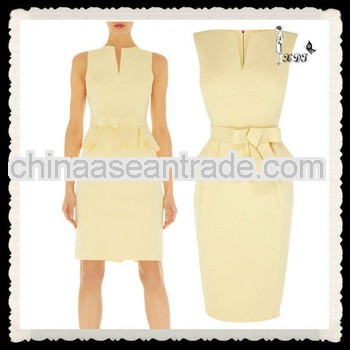 2013 hot selling yellow office wear sleeveless ladies fashion dress