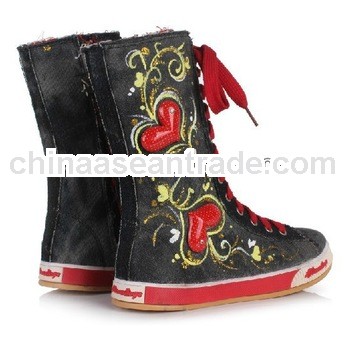 2013 new design kids winter shoe kids trendy embroidery canvas boot winter boots