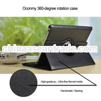 360 Degree Rotable Lichi PU Leather Case with Stand for the New iPad and iPad 2