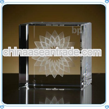 3D Laser Etched K9 Crystal Buddhism Lotus Flower Block For New Year Gift 2014