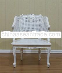 White Furniture - French Carved Chair with Rattan