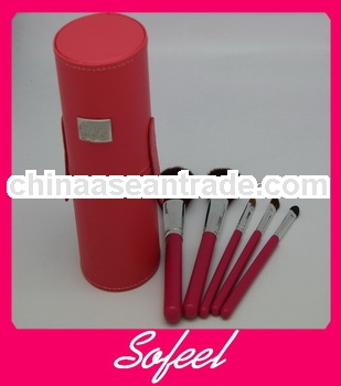 5pcs red cosmetic makeup brushes with cap holder