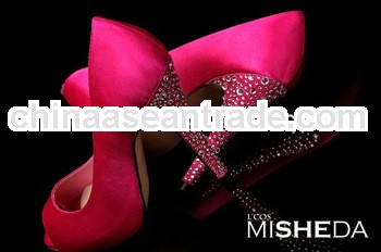 BS662 custom make large size peep toe fuchsia wedding shoes prom shoes with rhinestones heel