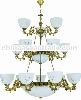 Big hanging chandelier with glass lamp shade
