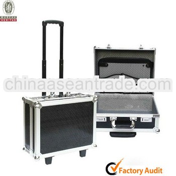 Black High Quality Rolling Beauty Laptop Box Trolley Luggage Flight Case Aluminium Frame