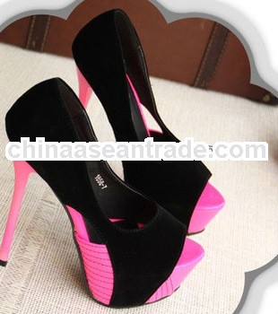 Black high heel lady peep toe shoes XT08-P1073