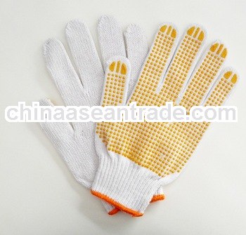 Bleach white one side pvc dotted cotton glove