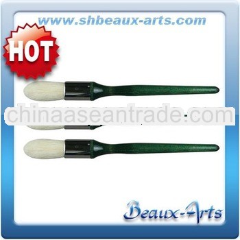 Bleached Bristle Round Brush With Art/Short, green lacquered handle Oil painting brush