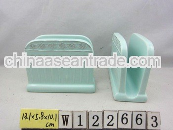 Blue Glazed Ceramic Napkin Holder