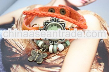 Bracelet Butterfly Pendant Vintage Watch Leather Strap Analog Ladies Quartz watch