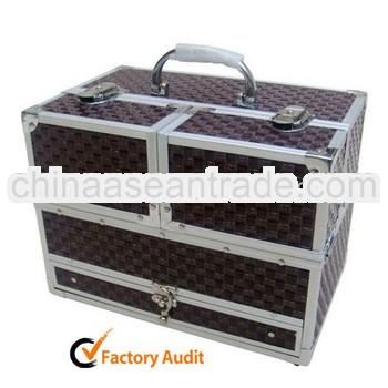 Brown Leather Beauty Aluminium Jewelry Tool Case
