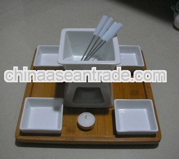 Ceramic chocolate fondue set with 4 dishes