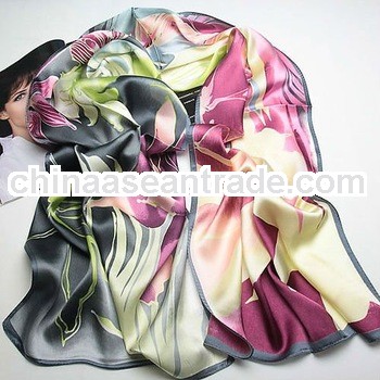 Charming design floral print women long silk hot fashion scarf