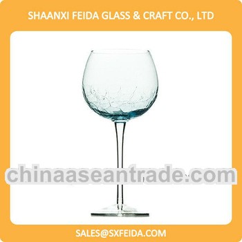Cracked Blue Wine Glass,Colored Mouth Blown Wine Glass,Clear Stem Glassware
